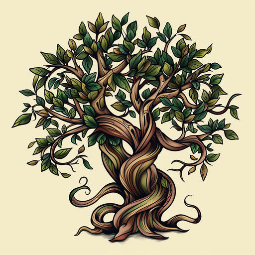 Intertwined family tree in flat tattoo style