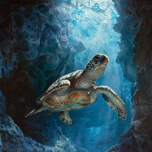 Underwater exploration of an olive ridley turtle in caves