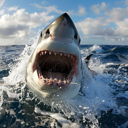 Great white shark showing teeth, Paul Souders style