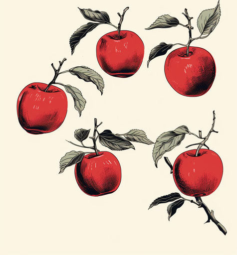 Apples and leaves in a hand drawn sketch style