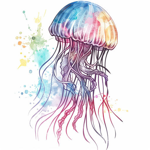 Ethereal jellyfish tattoo with pastel colors and dreamy textures