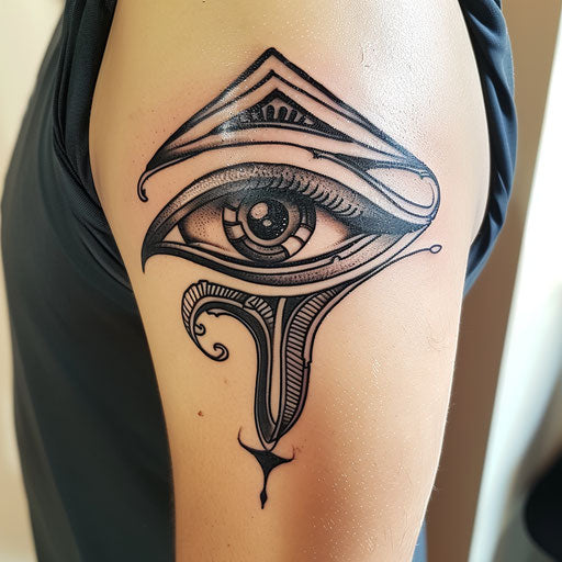 Single Eye of Horus in a bold tribal tattoo style