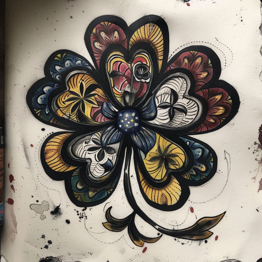 Neo-traditional tattoo sketch of a black clover