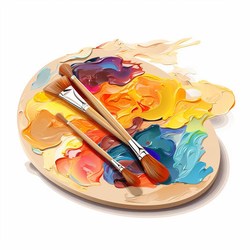 Art palette clipart in the style of oil painting on white background