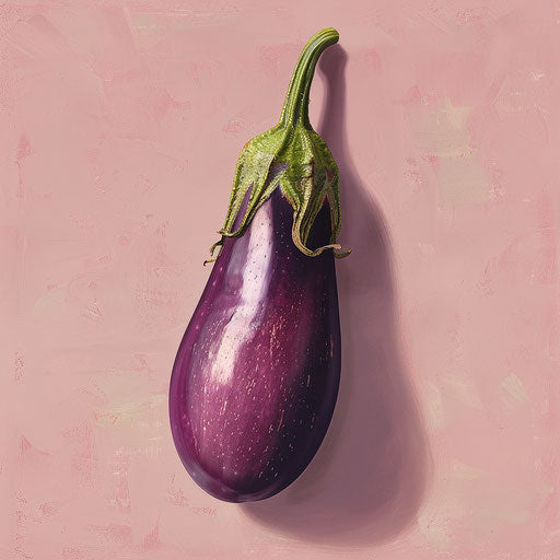 Realistic eggplant on dusky rose background