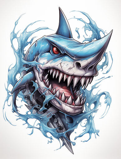 Anchor with shark tattoo, airbrush art style, character design