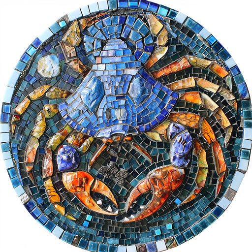Vibrant tiles mosaic of Cancer zodiac sign on white background