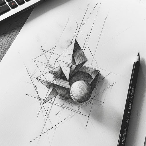 Sophisticated geometric tattoo sketch with optical illusion