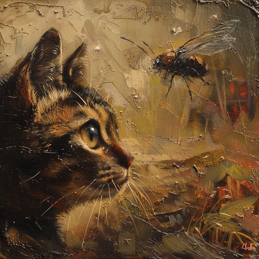 Tortoise cat staring at an insect