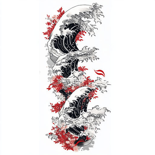Beautiful clipart style flat tattoo sketch, female outer forearm Japanese wave