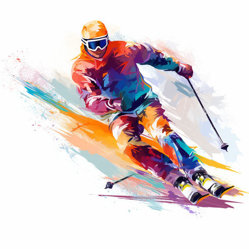 Impressionistic ski art on white background
