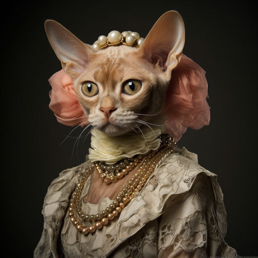 Devon rex cat dressed as a woman