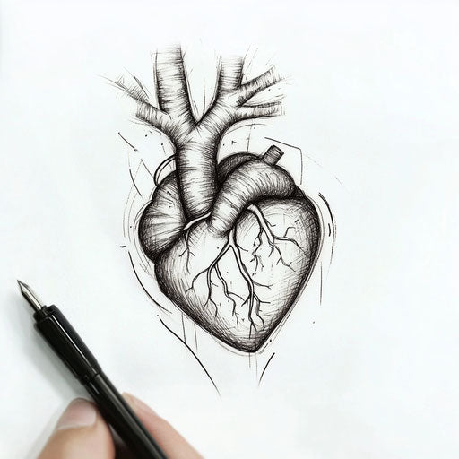 Heart tattoo on hand with heartbeat line, on white background