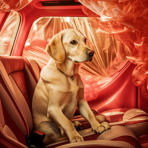 Blonde puppy sitting in an unattended car