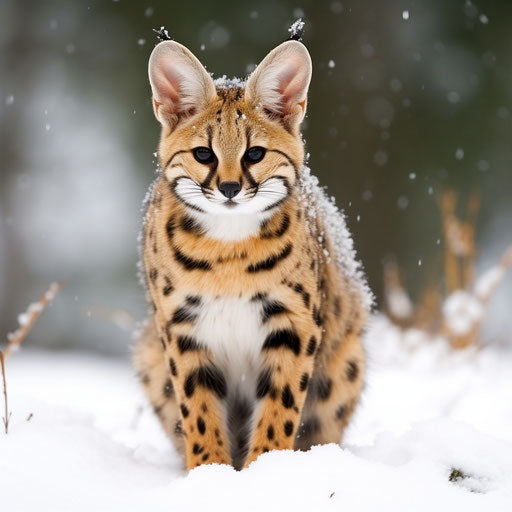 a serval cat in the snow