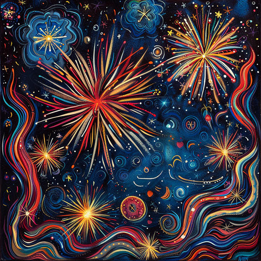 Festive fireworks exploding in night sky