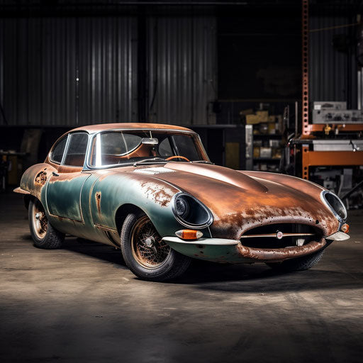 Jaguar E-Type car with patina