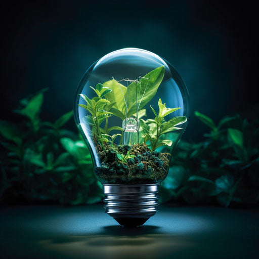 Bright light bulb with green plant, nature-inspired style