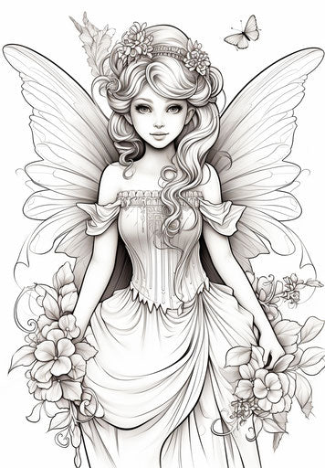 Fairy girl coloring page fairy wings toy-like proportions
