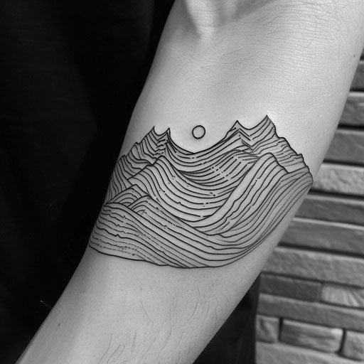 Bold sketch of a mountain landscape in one continuous line