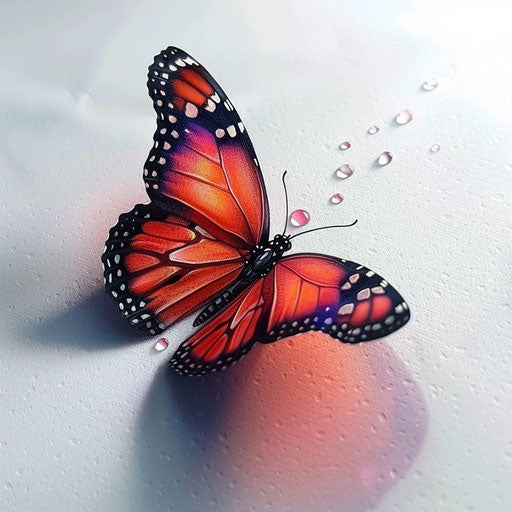 Realistic 3D butterfly tattoo with dew drops on wings