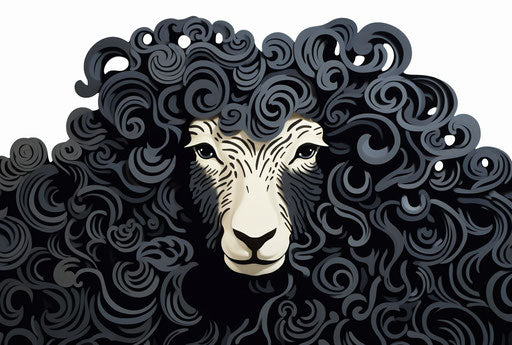 Black sheep with curly hair, decorative abstraction style