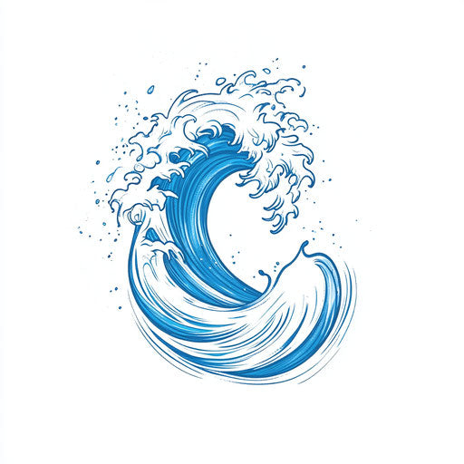 Beautiful clipart style flat arm tattoo sketch with minimalist wave in ocean blue on pure white background