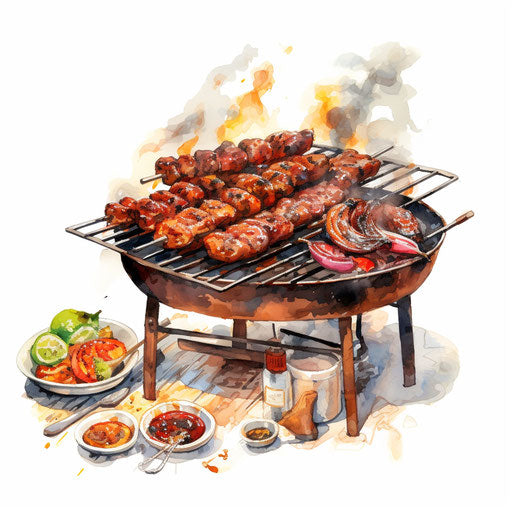 BBQ clipart in the style of Impressionistic Art, on a white background