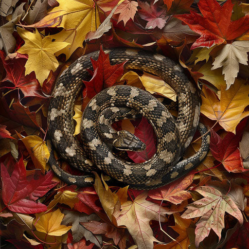 Garter snake among colorful autumn leaves