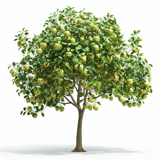 Realistic illustration of an apple tree on white background, dynamic shadows