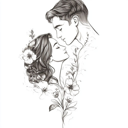 Clipart style tattoo of parents with delicate lines and dots