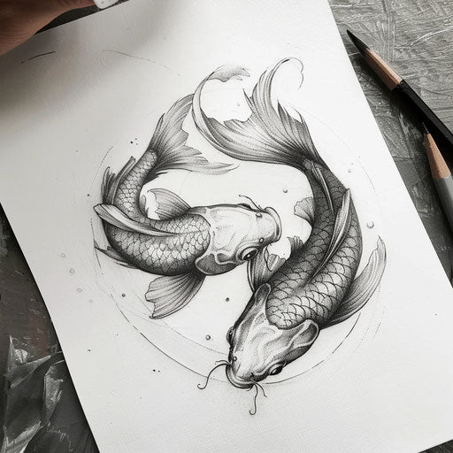 Sketch of a harmony fish tattoo, symbolizing yin and yang