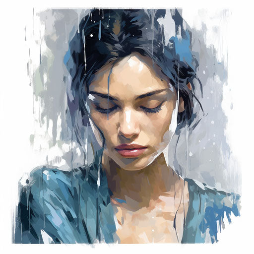 Rain illustration in the style of oil painting, on white background