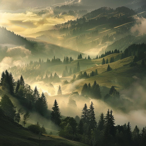 The Carpathian Mountains with mist and fog in the valley