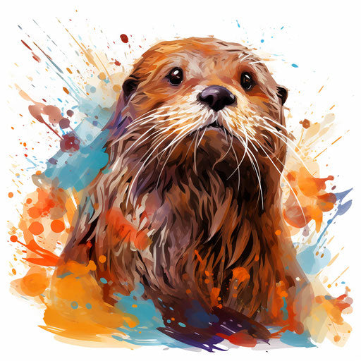 Otter illustration in the style of Impressionistic Art, on a white background