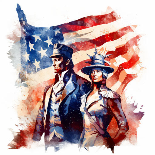 Independence day clipart in the style of Oil painting, on a white background