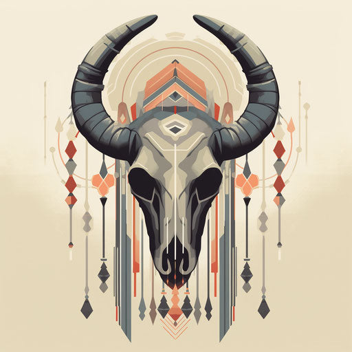 Bull skull and geometric border with horns