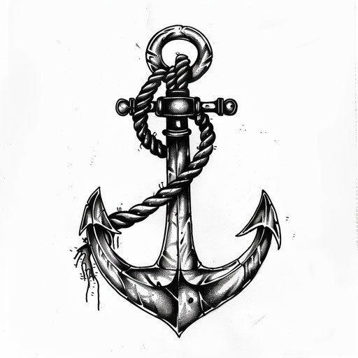Classic navy anchor tattoo with rope in bold black ink on white