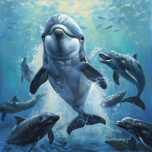 Playful interaction between a vaquita porpoise and a group of friendly dolphins