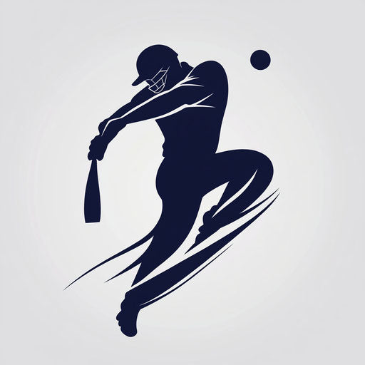Modern and elegant cricket logo design with dynamic player silhouette and bold typography, navy blue and white colors, on flat gray background.