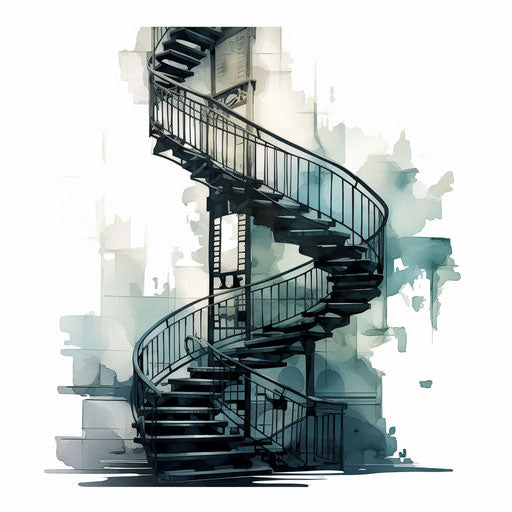 Stairs clipart in the style of Chiaroscuro Art, on a white background