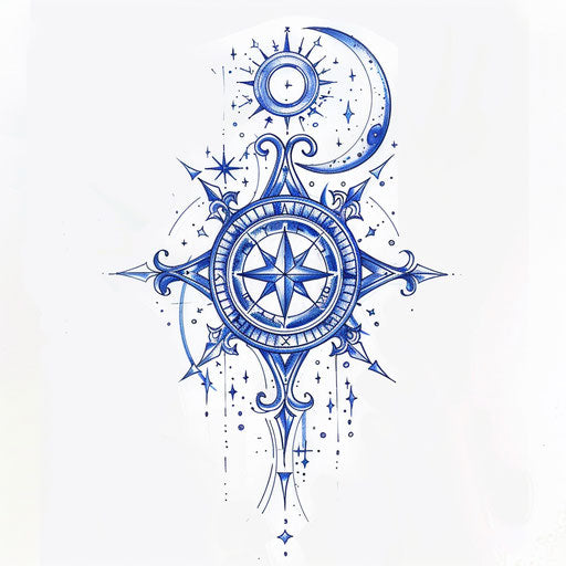Sketch of a celestial tattoo of a Viking compass