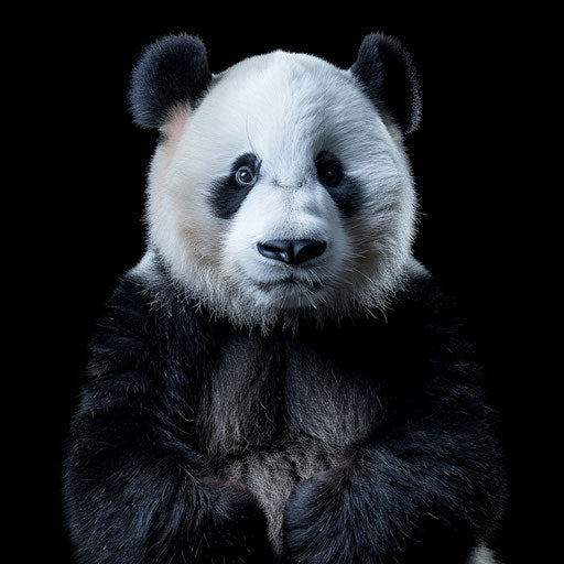 Black and white panda portrait on black background