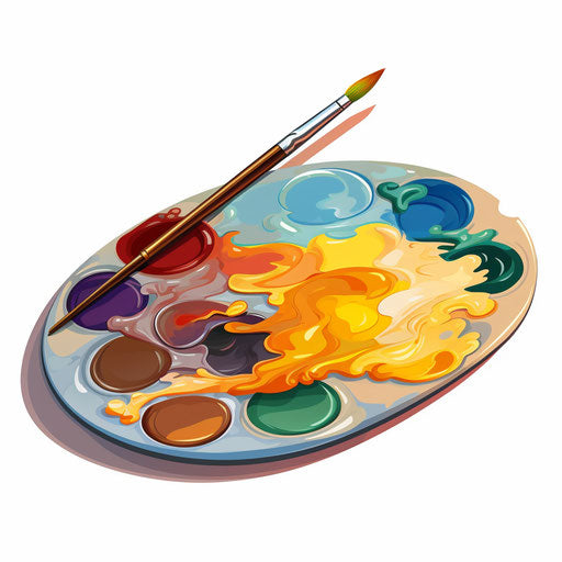 Artistic palette in the style of Oil painting on white background