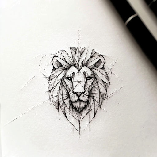 Stylish flat tattoo of lion face with bold lines