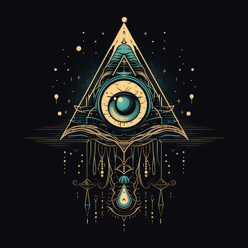 Eye, moons and stars, futurist gothic tattoo style