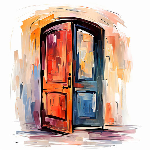 Door clipart in the style of Impressionistic Art, on white background