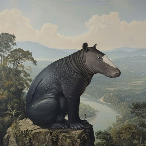 Tapir in front of a vast landscape, awe-inspiring view