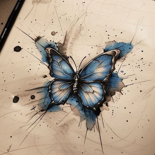 Blue butterfly in flight with motion blur effect