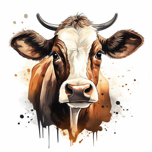 Cow face illustration in the style of Chiaroscuro Art, on white background